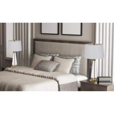 150W 3 WAY SOUTHINGTON GLASS TABLE LAMP WITH TAPER DRUM FABRIC SHADE (SOLD AS PAIRS)