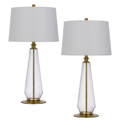 150W 3 way Southington glass table lamp with taper drum fabric shade (sold as pairs)