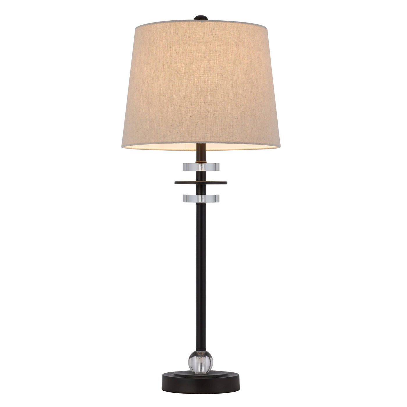 60W SITKA BUFFET LAMP WITH CRYSTAL ACCENT FONT AND HARDBACK TAPER DRUM FABRIC SHADE (SOLD AS PAIRS)