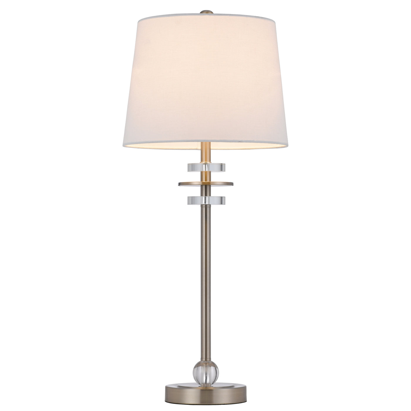 60W SITKA BUFFET LAMP WITH CRYSTAL ACCENT FONT AND HARDBACK TAPER DRUM FABRIC SHADE (SOLD AS PAIRS)