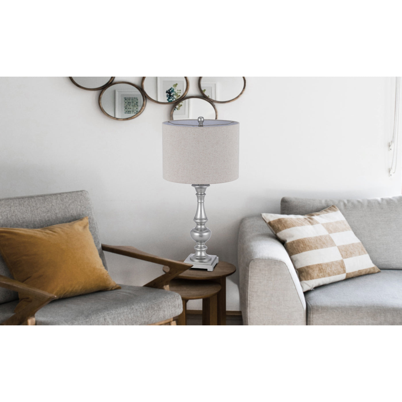 100W NAMPA RESIN TABLE LAMP WITH HARDBACK DRUM FABRIC SHADE (SOLD AS PAIRS)