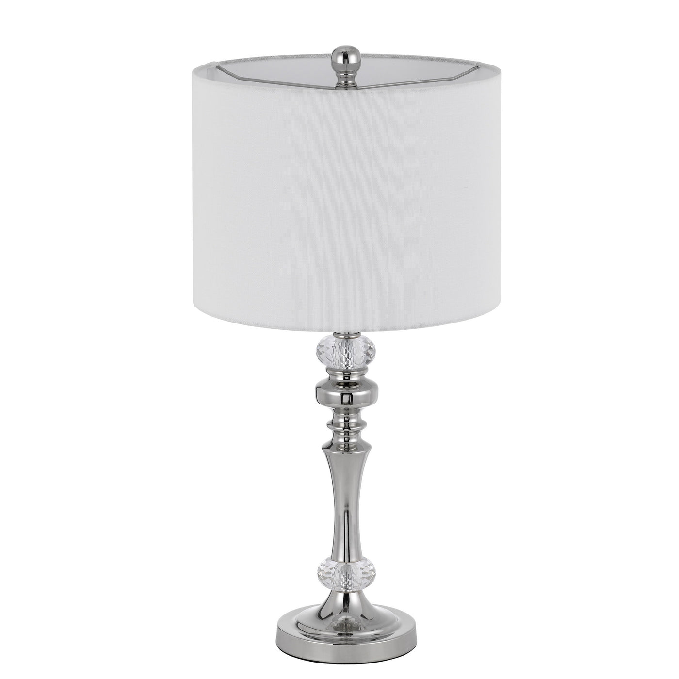 60W EFFINGHAM METAL TABLE LAMP WITH CRYSTAL FONT AND HARDBACK DRUM FABRIC SHADE (SOLD AS PAIRS)