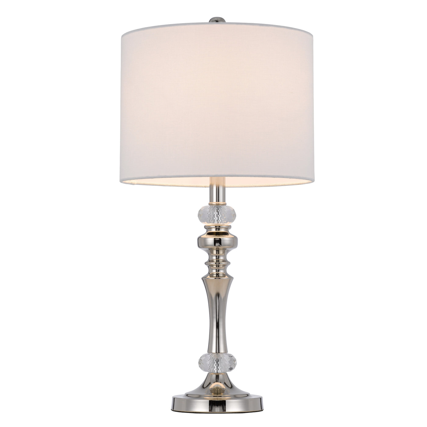 60W EFFINGHAM METAL TABLE LAMP WITH CRYSTAL FONT AND HARDBACK DRUM FABRIC SHADE (SOLD AS PAIRS)