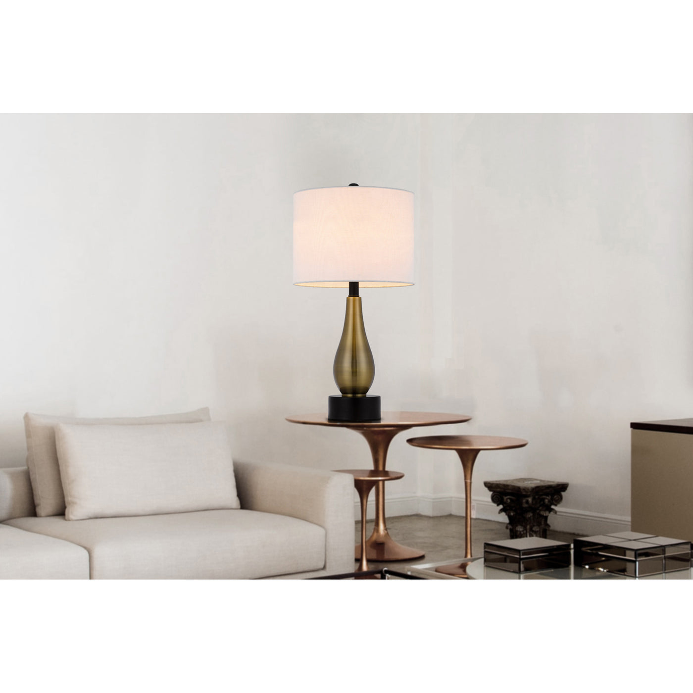 100W ASHLAND METAL TABLE LAMP WITH HARDBACK DRUM FABRIC SHADE (SOLD AS PAIRS)