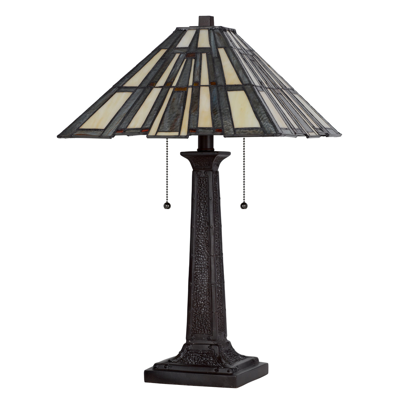 60W X 2 METAL/RESIN TIFFANY TABLE LAMP WITH PULL CHAIN SWITCHES