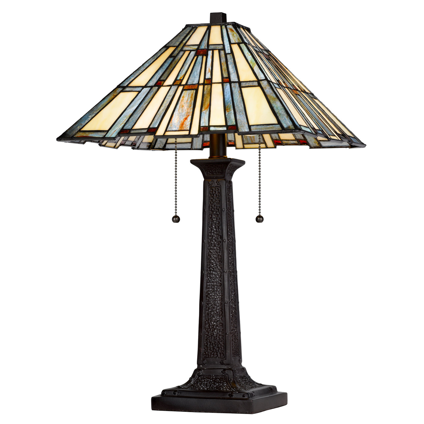 60W X 2 METAL/RESIN TIFFANY TABLE LAMP WITH PULL CHAIN SWITCHES