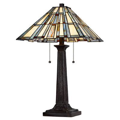 60W X 2 METAL/RESIN TIFFANY TABLE LAMP WITH PULL CHAIN SWITCHES