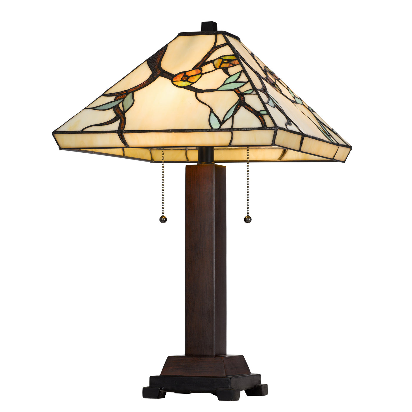 60W X 2 METAL/RESIN TIFFANY TABLE LAMP WITH PULL CHAIN SWITCHES