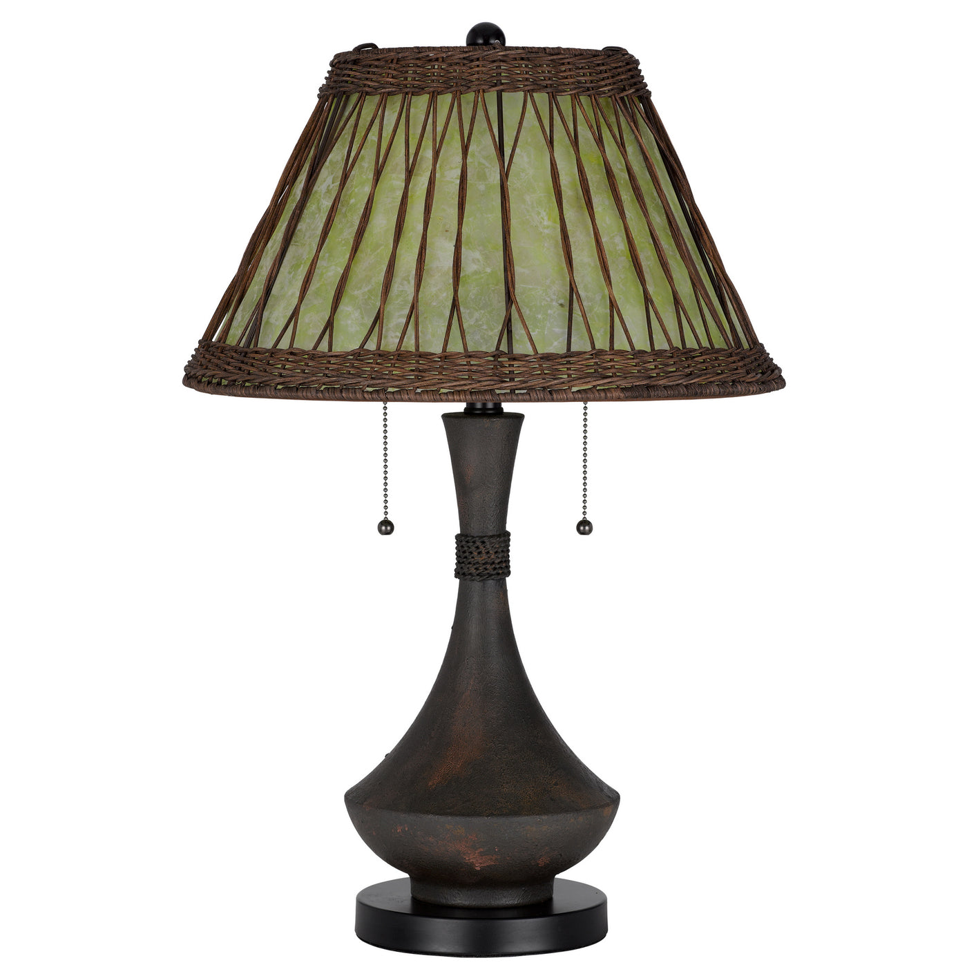 60W X 2 MATEO METAL/RESIN TABLE LAMP WITH PULL CHAIN SWITCHES AND RATTAN SHADE