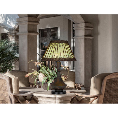 60W X 2 MATEO METAL/RESIN TABLE LAMP WITH PULL CHAIN SWITCHES AND RATTAN SHADE