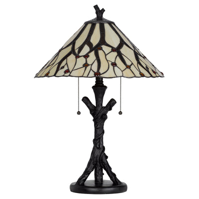 60W X 2 METAL/RESIN TIFFANY TABLE LAMP WITH PULL CHAIN SWITCHES