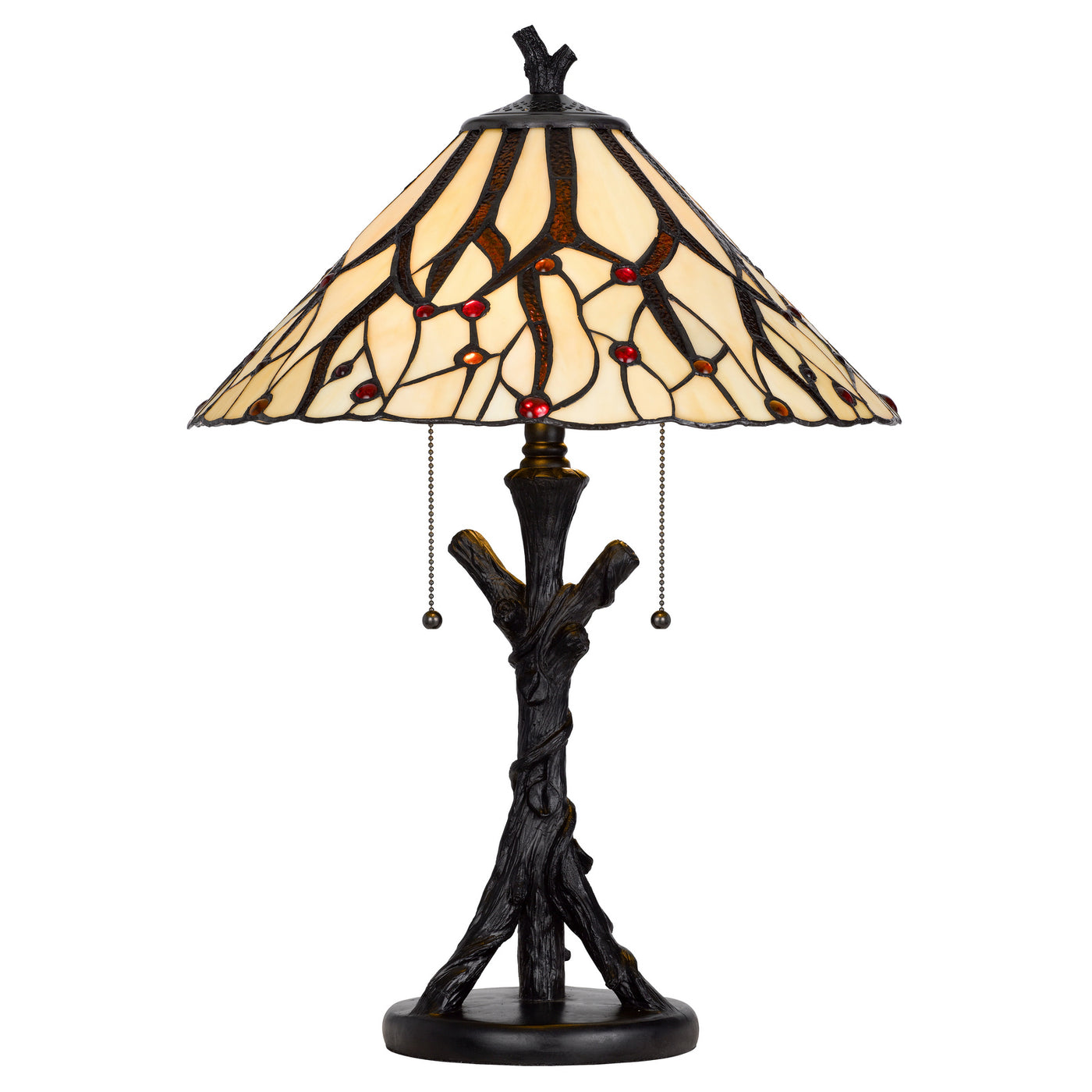 60W x 2 metal/resin Tiffany table lamp with pull chain switches