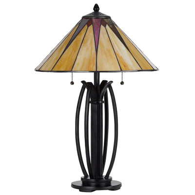 60W X 2 METAL/RESIN TIFFANY TABLE LAMP WITH PULL CHAIN SWITCHES