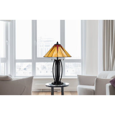 60W X 2 METAL/RESIN TIFFANY TABLE LAMP WITH PULL CHAIN SWITCHES