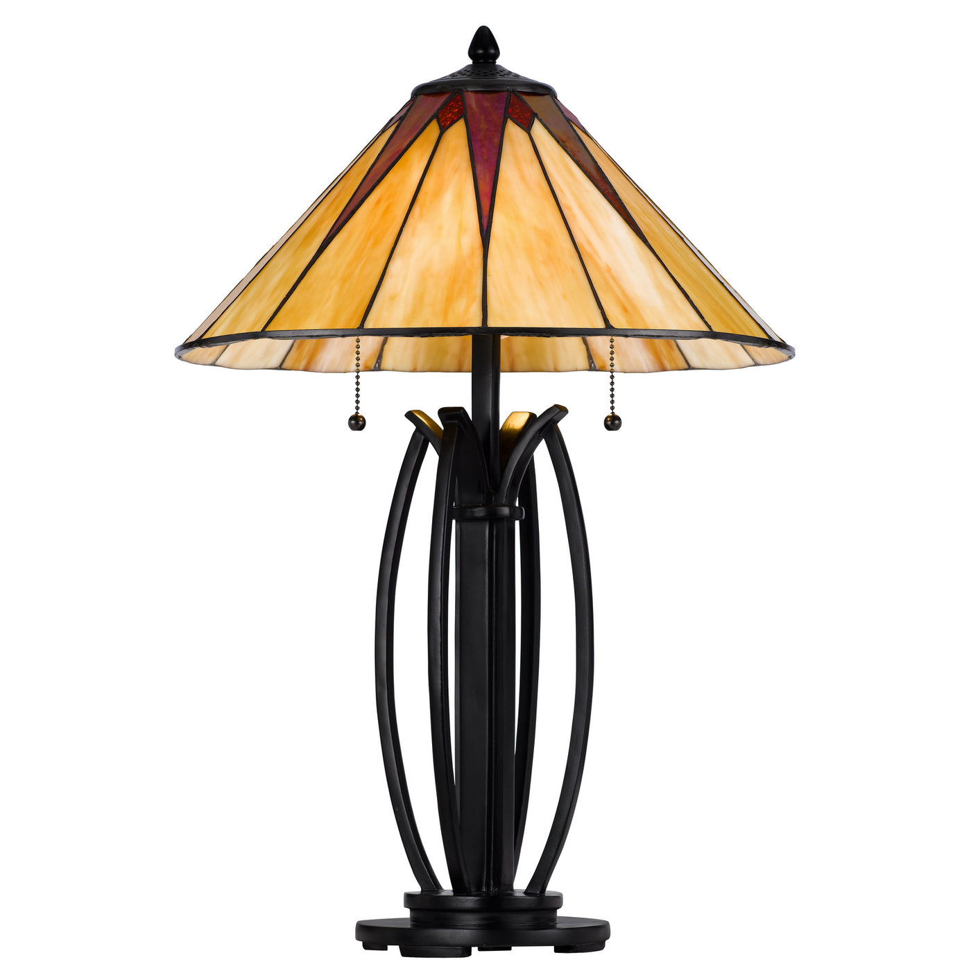 60W X 2 METAL/RESIN TIFFANY TABLE LAMP WITH PULL CHAIN SWITCHES