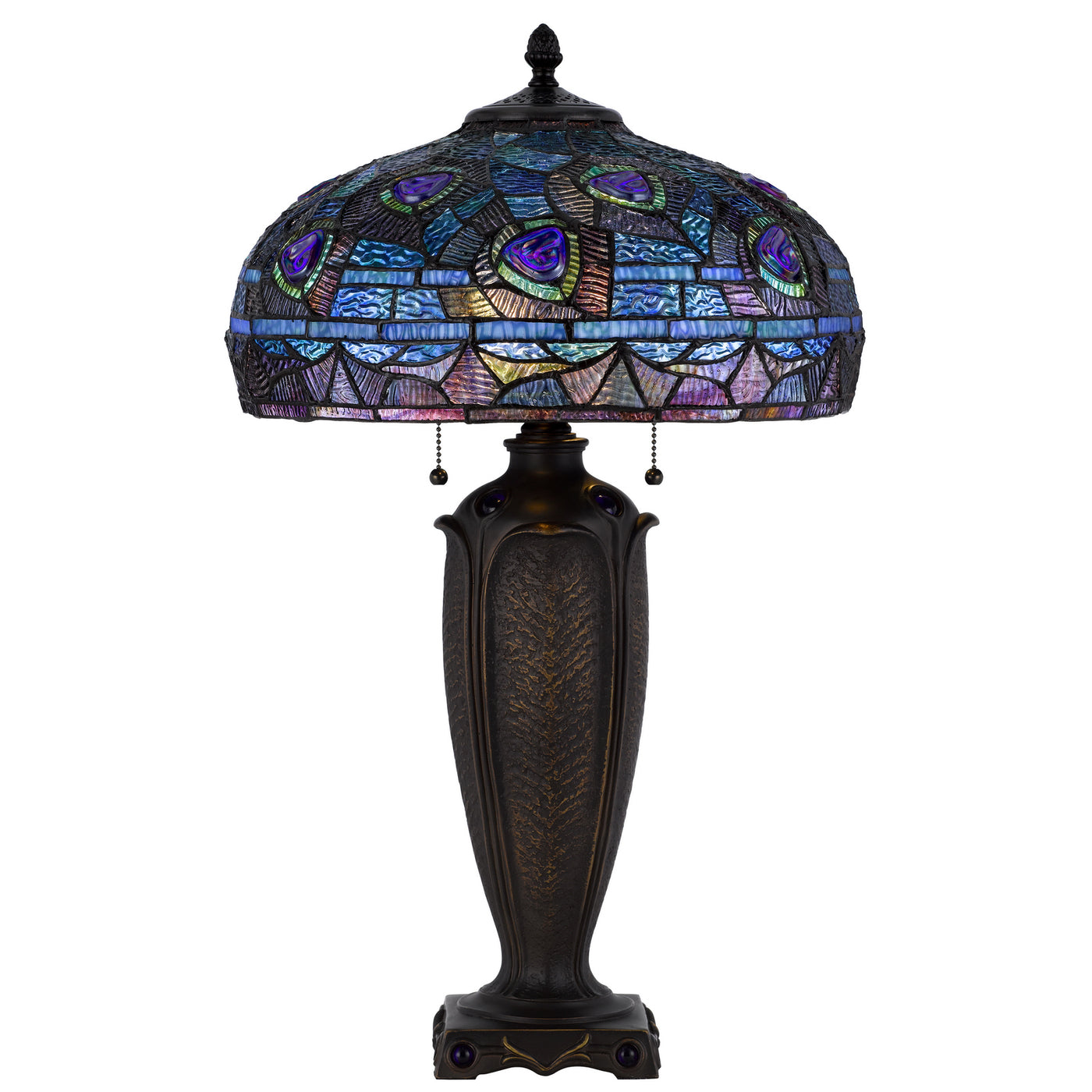 60W x 2 metal/resin Tiffany table lamp with pull chain switches