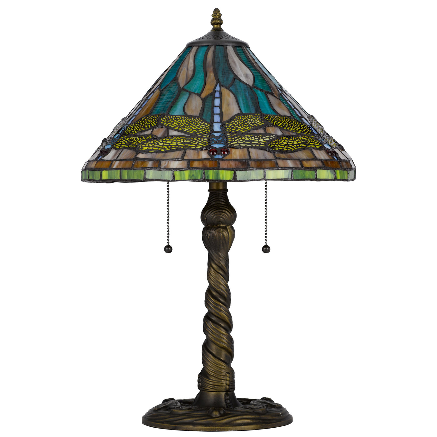 60W X 2 METAL/RESIN TIFFANY TABLE LAMP WITH PULL CHAIN SWITCHES