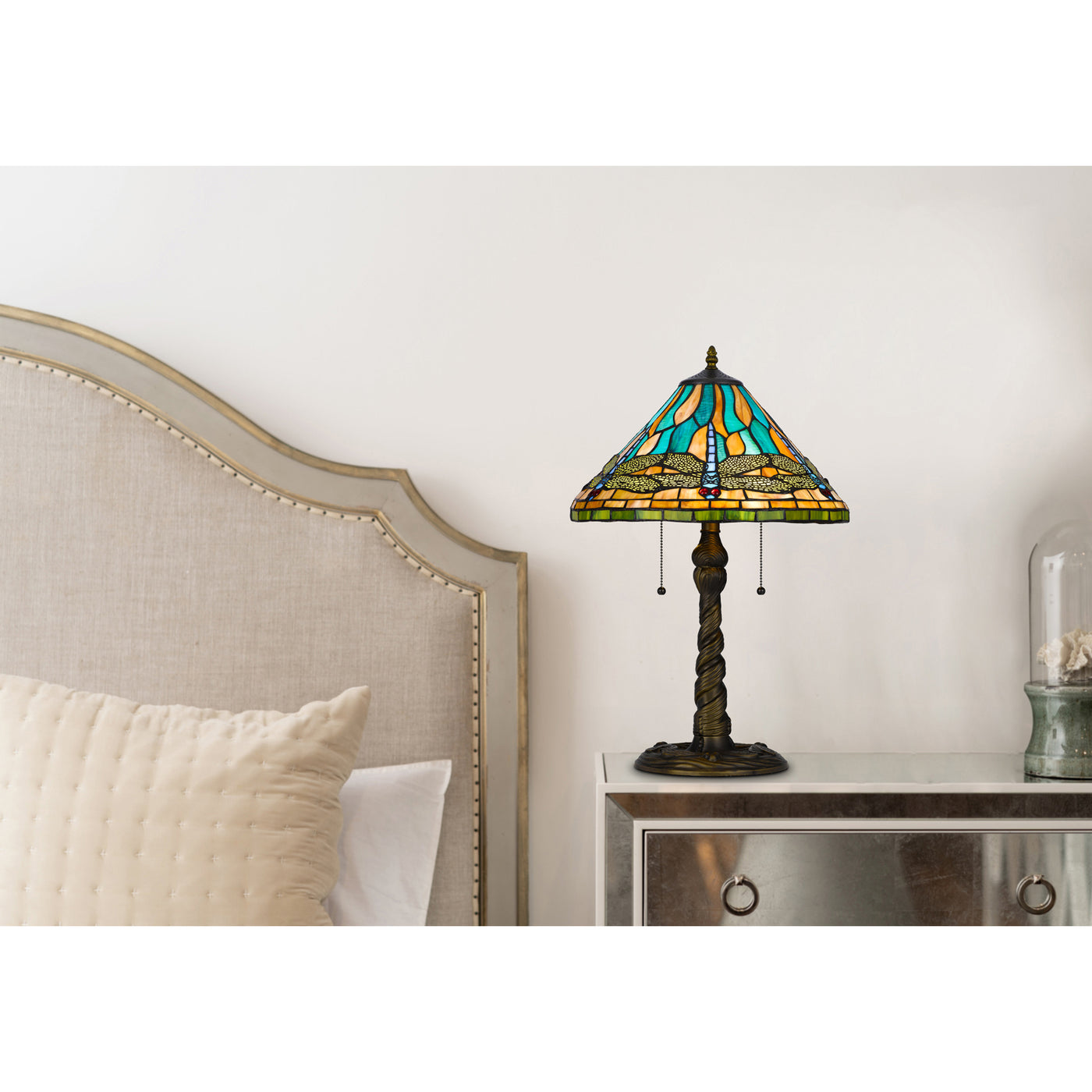 60W X 2 METAL/RESIN TIFFANY TABLE LAMP WITH PULL CHAIN SWITCHES