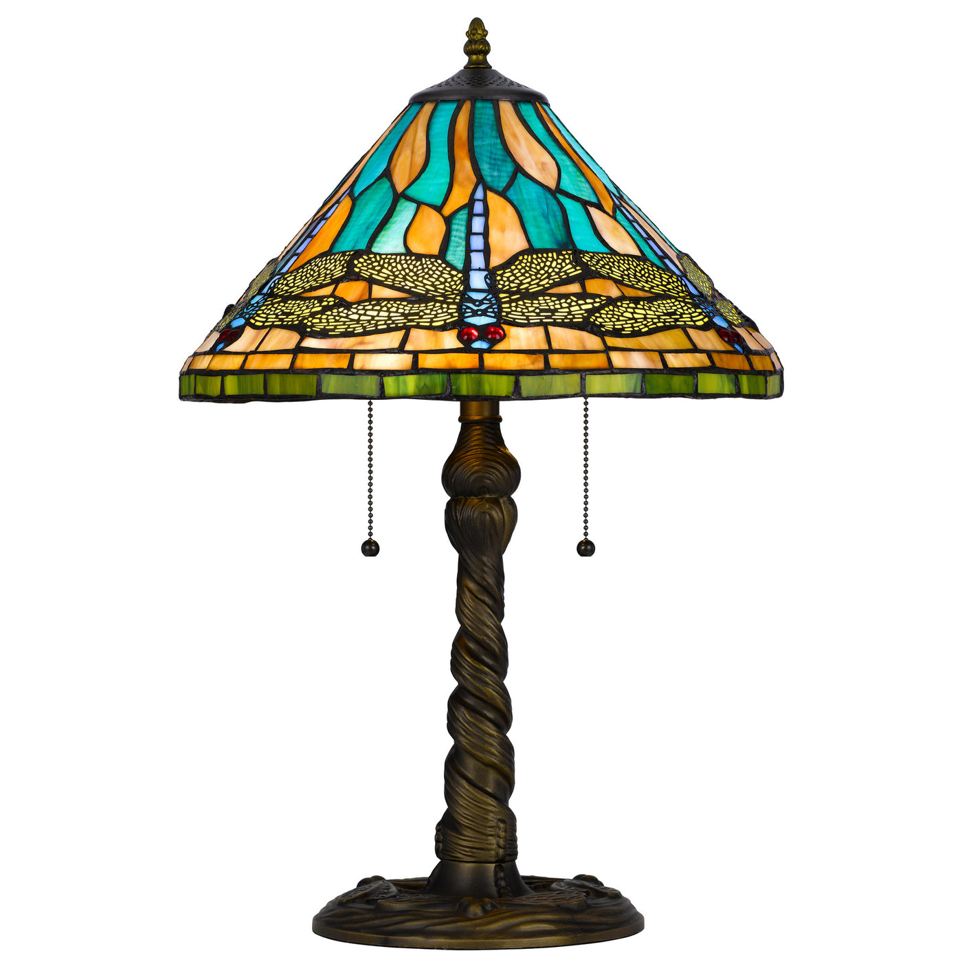 60W x 2 metal/resin Tiffany table lamp with pull chain switches