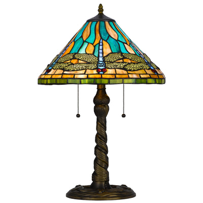 60W x 2 metal/resin Tiffany table lamp with pull chain switches