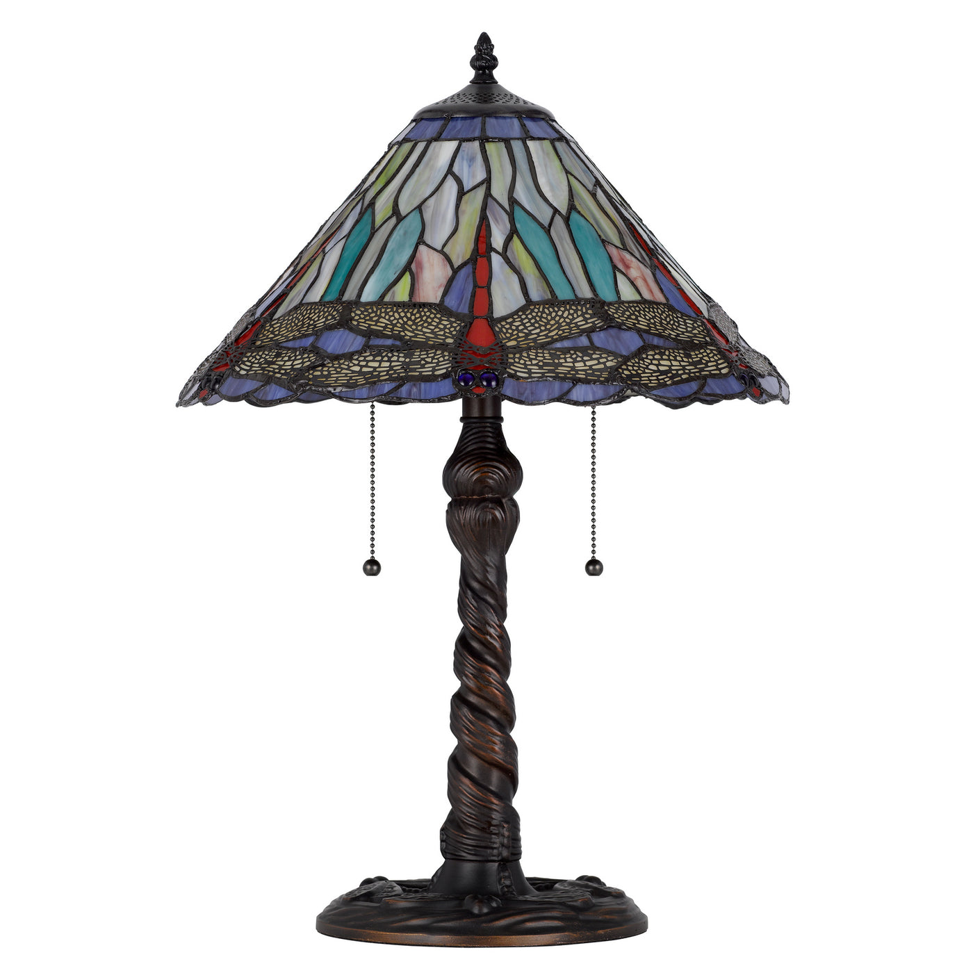 60W X 2 METAL/RESIN TIFFANY TABLE LAMP WITH PULL CHAIN SWITCHES