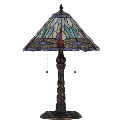 60W X 2 METAL/RESIN TIFFANY TABLE LAMP WITH PULL CHAIN SWITCHES