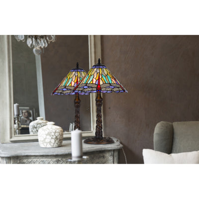 60W X 2 METAL/RESIN TIFFANY TABLE LAMP WITH PULL CHAIN SWITCHES