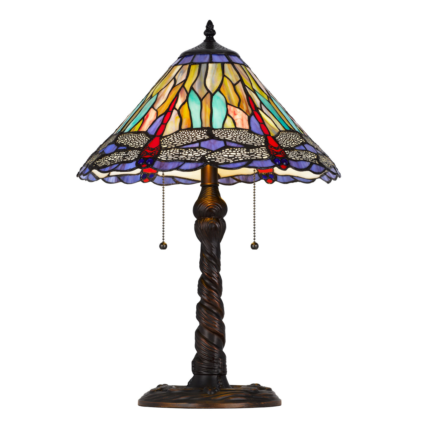 60W X 2 METAL/RESIN TIFFANY TABLE LAMP WITH PULL CHAIN SWITCHES