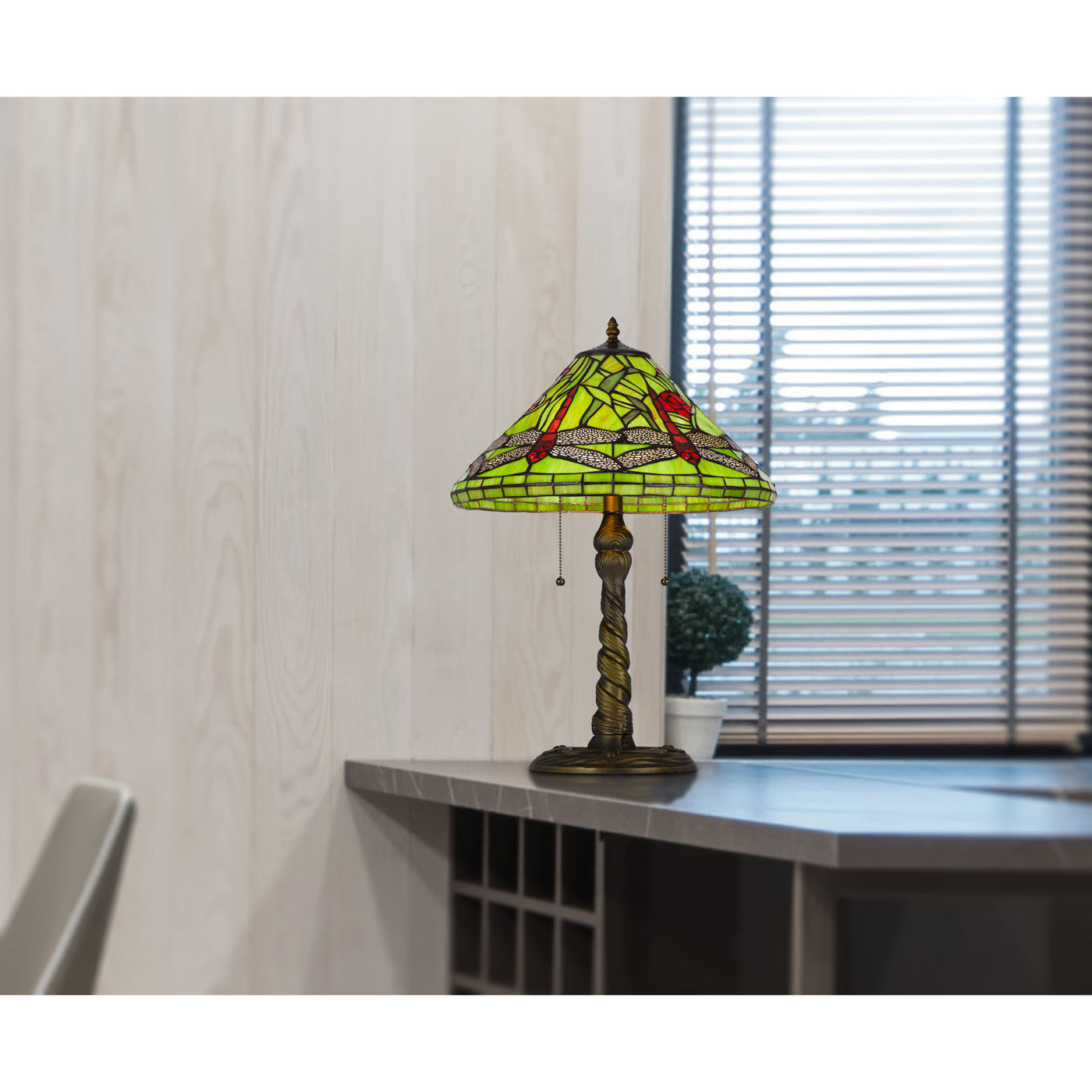 60W X 2 METAL/RESIN TIFFANY TABLE LAMP WITH PULL CHAIN SWITCHES