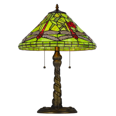 60W X 2 METAL/RESIN TIFFANY TABLE LAMP WITH PULL CHAIN SWITCHES