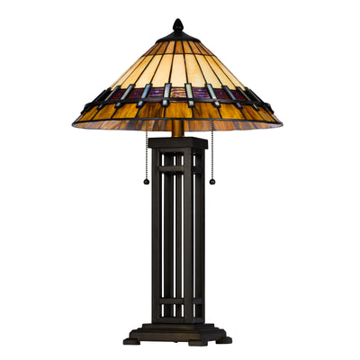 60W X 2 METAL/RESIN TIFFANY TABLE LAMP WITH PULL CHAIN SWITCHES