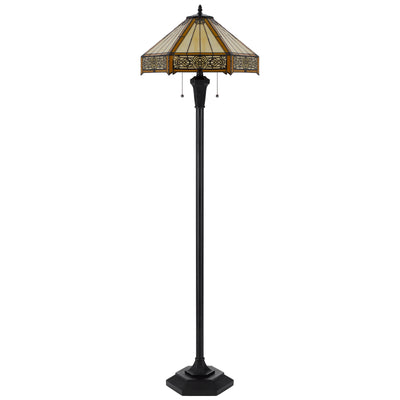 60W X 2 METAL/RESIN TIFFANY TABLE LAMP WITH PULL CHAIN SWITCHES