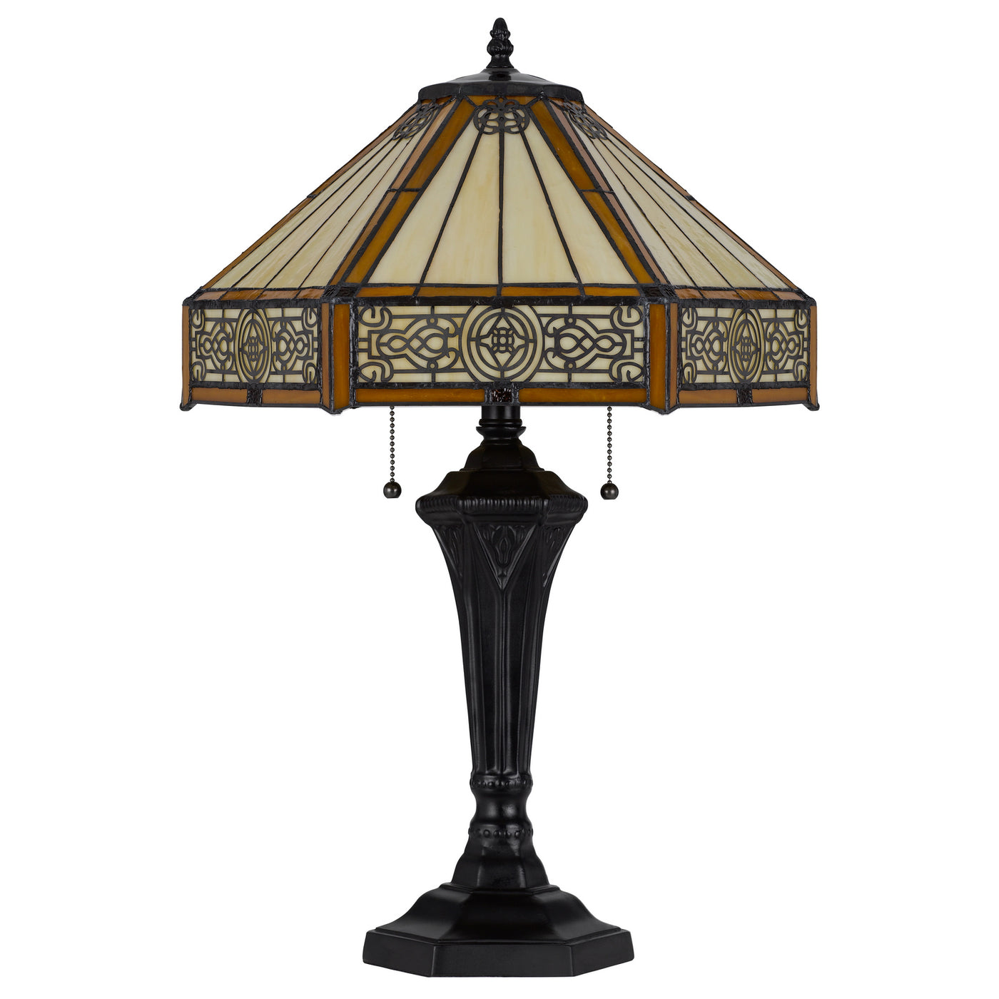 60W X 2 METAL/RESIN TIFFANY TABLE LAMP WITH PULL CHAIN SWITCHES