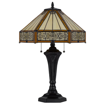 60W X 2 METAL/RESIN TIFFANY TABLE LAMP WITH PULL CHAIN SWITCHES