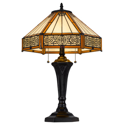 60W X 2 METAL/RESIN TIFFANY TABLE LAMP WITH PULL CHAIN SWITCHES