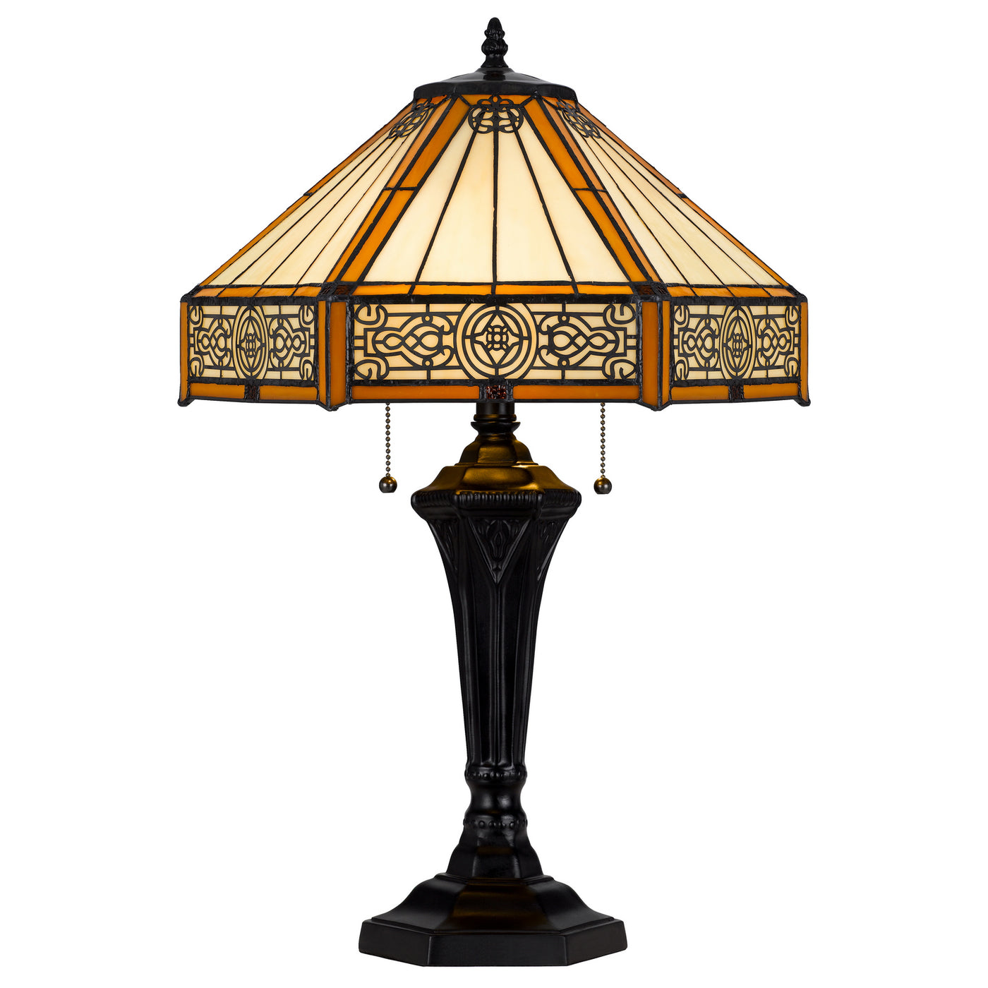 60W x 2 metal/resin Tiffany table lamp with pull chain switches