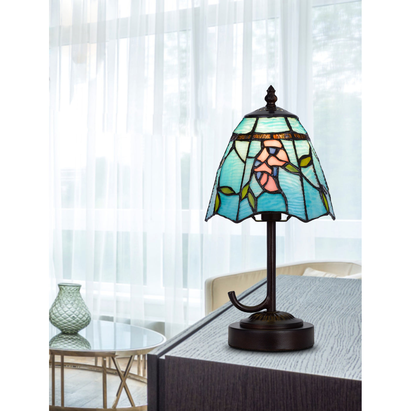 40W METAL/RESIN TIFFANY ACCENT LAMP WITH INLINE SWITCH