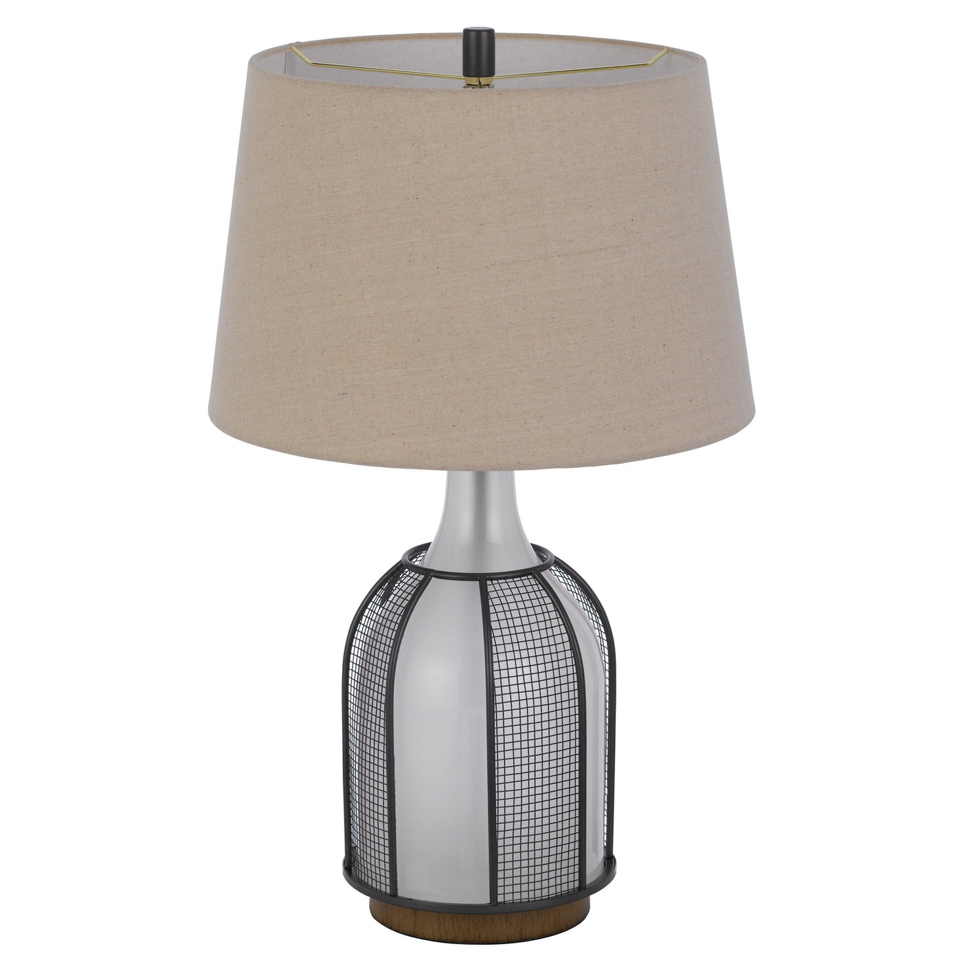 100W MORGAN GLASS TABLE LAMP WITH A 2W LED NIGHT LIGHT, MESH GUARD DESIGN AND TAPER DRUM LINEN SHADE Table Lamp Cal Lighting