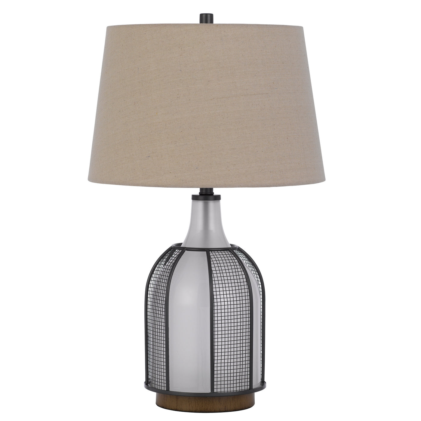 100W MORGAN GLASS TABLE LAMP WITH A 2W LED NIGHT LIGHT, MESH GUARD DESIGN AND TAPER DRUM LINEN SHADE Table Lamp Cal Lighting