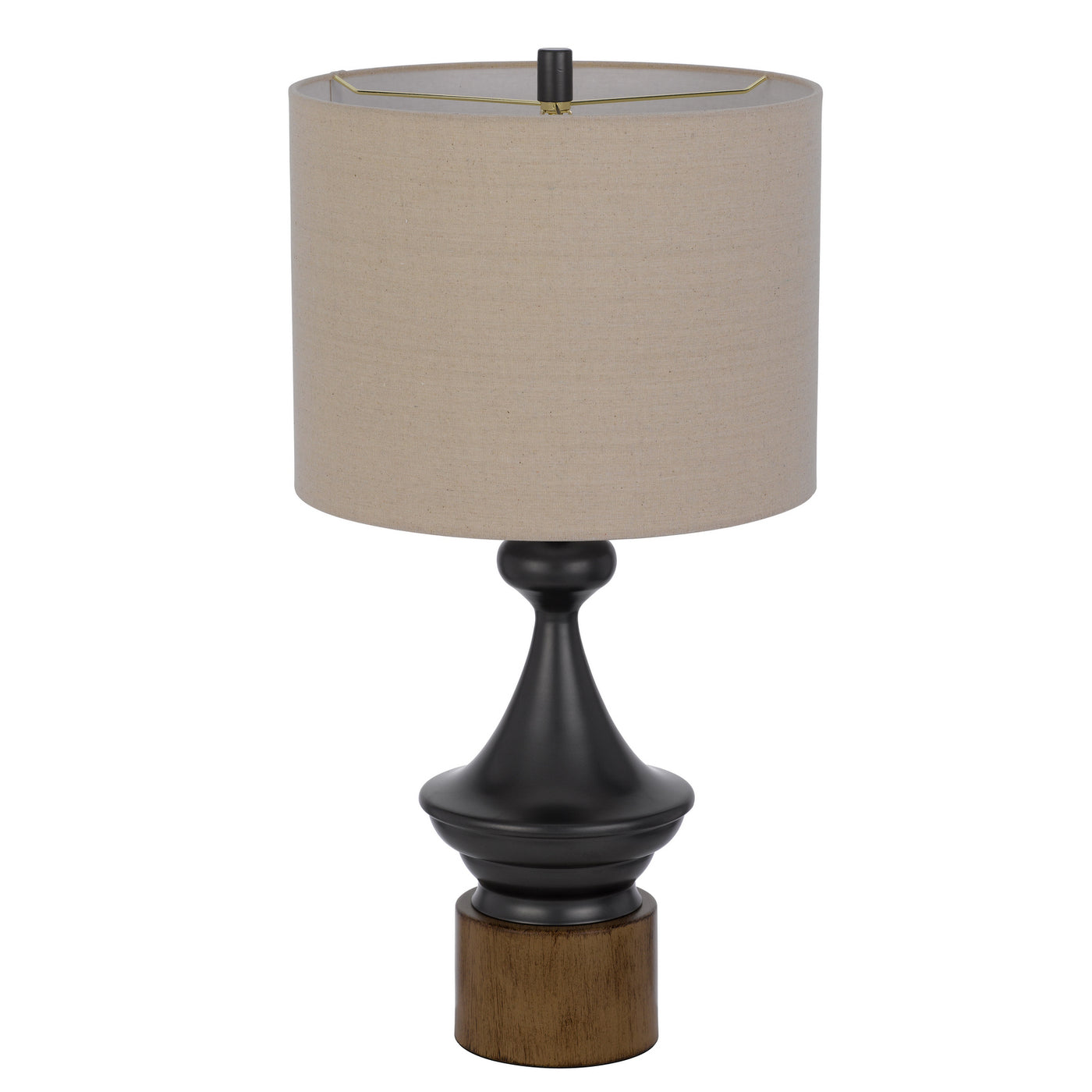 150W 3 WAY STERLING METAL/TABLE LAMP WITH FAUX WOOD METAL BASE AND DRUM LINEN SHADE Table Lamp Cal Lighting