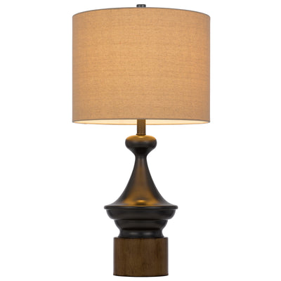 150W 3 WAY STERLING METAL/TABLE LAMP WITH FAUX WOOD METAL BASE AND DRUM LINEN SHADE Table Lamp Cal Lighting