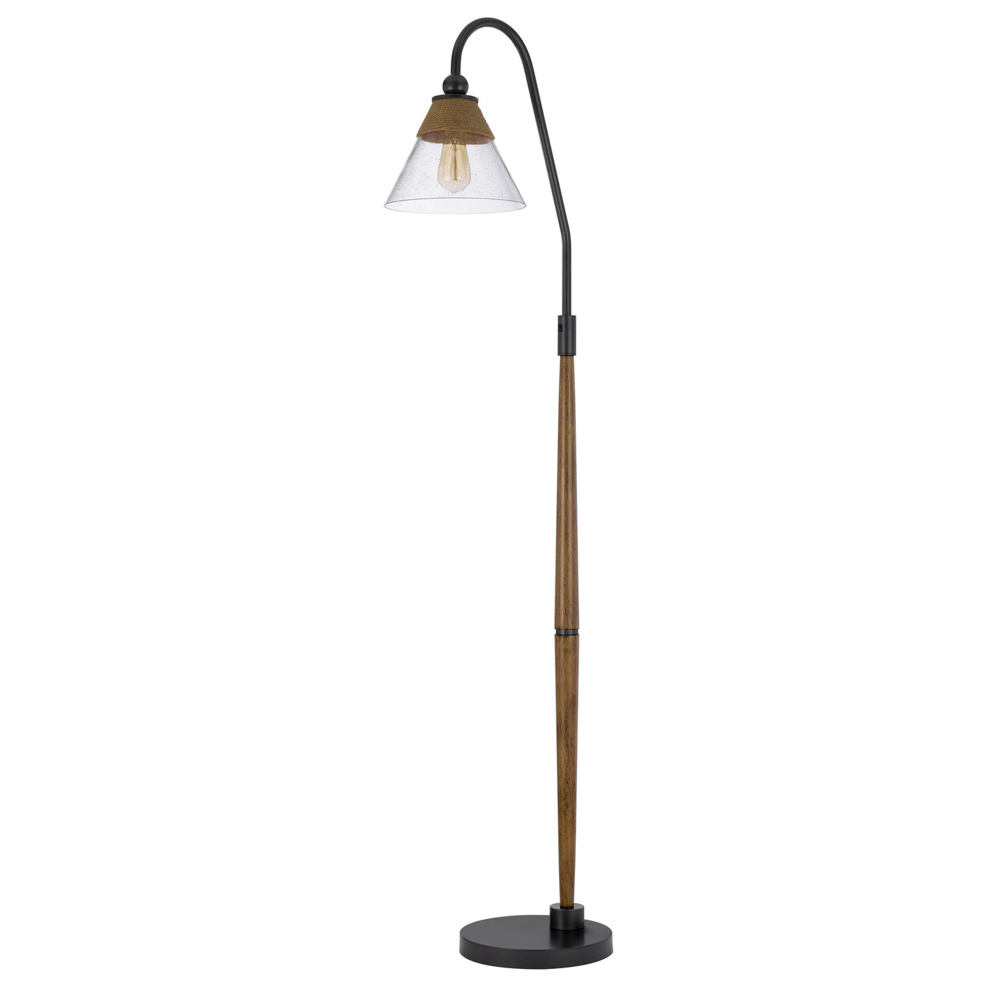 60W HINTON DOWNBRIDGE METAL FLOOR LAMP WITH FAUX WOOD POLE AND GLASS SHADE Floor Lamp Cal Lighting