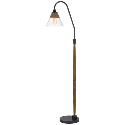 60W HINTON DOWNBRIDGE METAL FLOOR LAMP WITH FAUX WOOD POLE AND GLASS SHADE Floor Lamp Cal Lighting