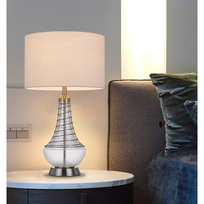 150W 3 WAY BARABOO GLASS TABLE LAMP WITH WIRE GUARD DESIGN AND DRUM FABRIC SHADE Table Lamp Cal Lighting