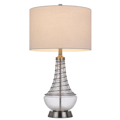 150W 3 WAY BARABOO GLASS TABLE LAMP WITH WIRE GUARD DESIGN AND DRUM FABRIC SHADE Table Lamp Cal Lighting