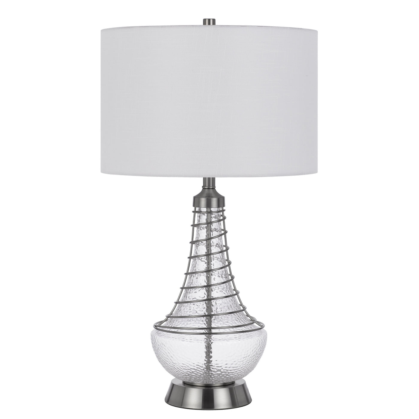 150W 3 WAY BARABOO GLASS TABLE LAMP WITH WIRE GUARD DESIGN AND DRUM FABRIC SHADE Table Lamp Cal Lighting