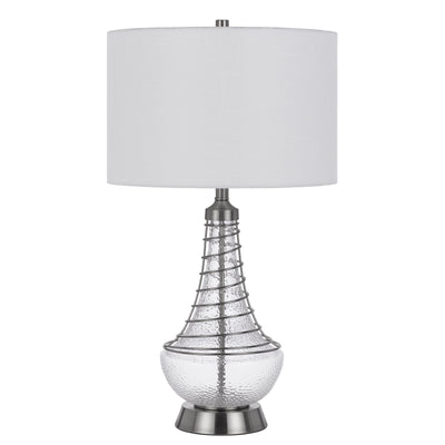 150W 3 WAY BARABOO GLASS TABLE LAMP WITH WIRE GUARD DESIGN AND DRUM FABRIC SHADE Table Lamp Cal Lighting