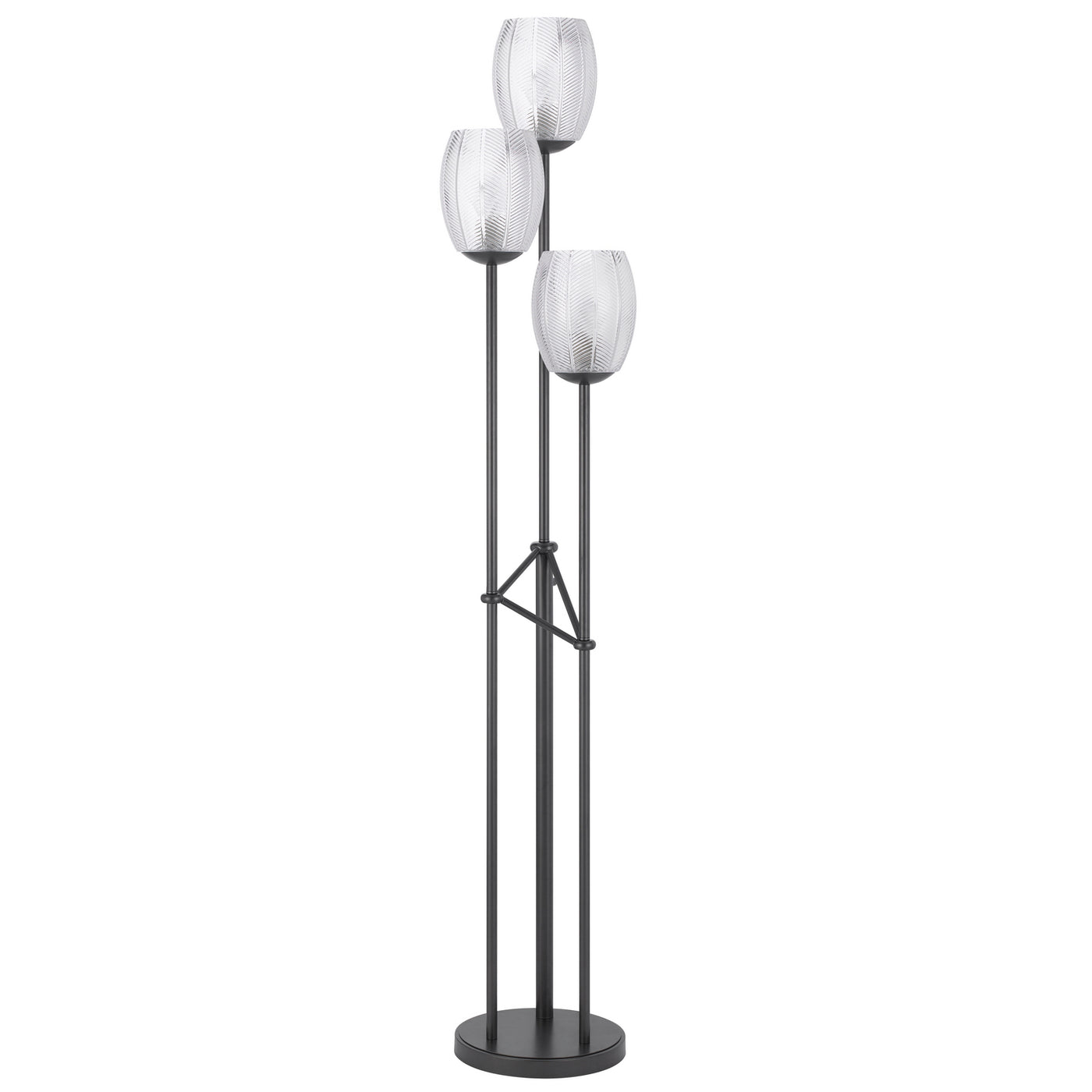 60W X 3 OCONTO METAL FLOOR LAMP WITH PATTERNED GLASS SHADES. Floor Lamp Cal Lighting