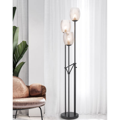 60W X 3 OCONTO METAL FLOOR LAMP WITH PATTERNED GLASS SHADES. Floor Lamp Cal Lighting