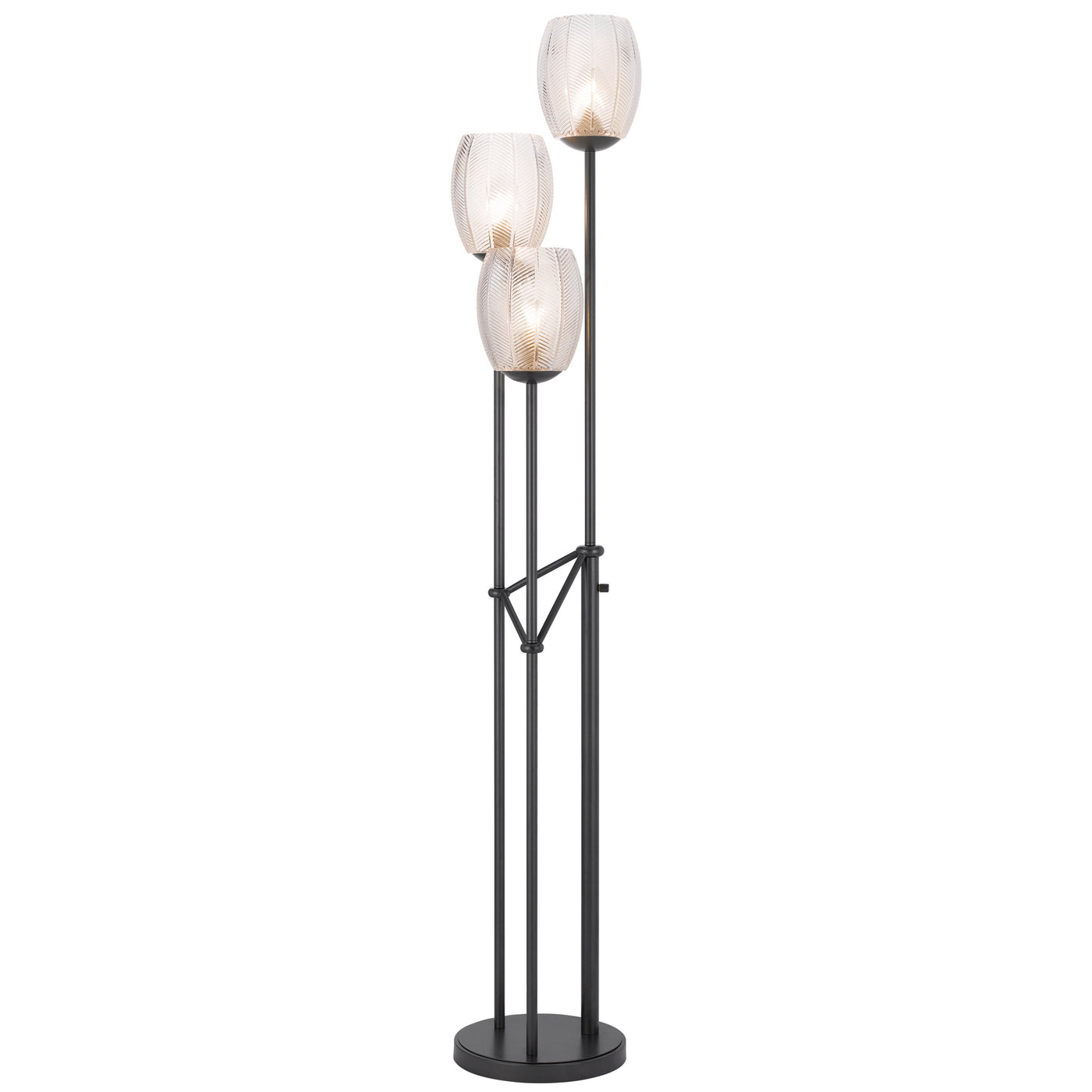 60W X 3 OCONTO METAL FLOOR LAMP WITH PATTERNED GLASS SHADES. Floor Lamp Cal Lighting